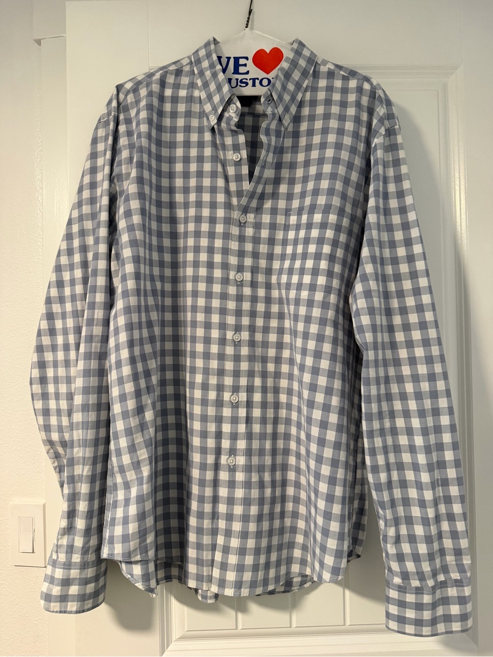 J. Crew Men's Blue and White Gingham Button-Down Shirt